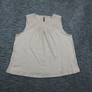 Pale Sky Tank Top Womens XL Beige Crochet Yoke Sleeveless Stretch Knit Shirt